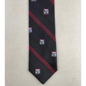 Vintage Prep School Striped Tie 1990s Twill Black Jacquard Shield Logo Necktie - Picture 1 of 3