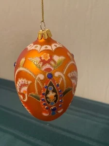 Christmas Ornament Glass Egg Joan Rivers Orange Gold Glitter Hand Painted 2010 - Picture 1 of 6