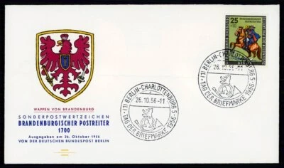 GERMANY BERLIN FDC 1956 POSTREITER POSTRIDER POSTMAN MAILMAN HORSES HORSE ia42 - Image 1 of 2