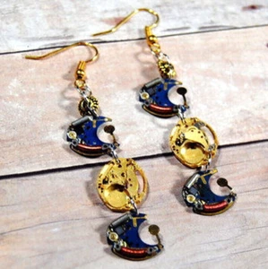 Earrings Jewelry Watch Circuit Boards + Bronze Watch Parts Upcycled Art Fashion - Picture 1 of 2