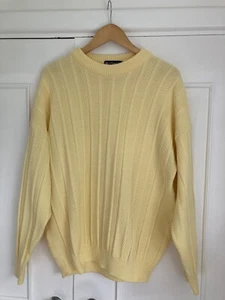 M&S Vintage 80s Yellow Soft Knit Mens Crew Neck Jumper size L Chest 44” - Picture 1 of 8