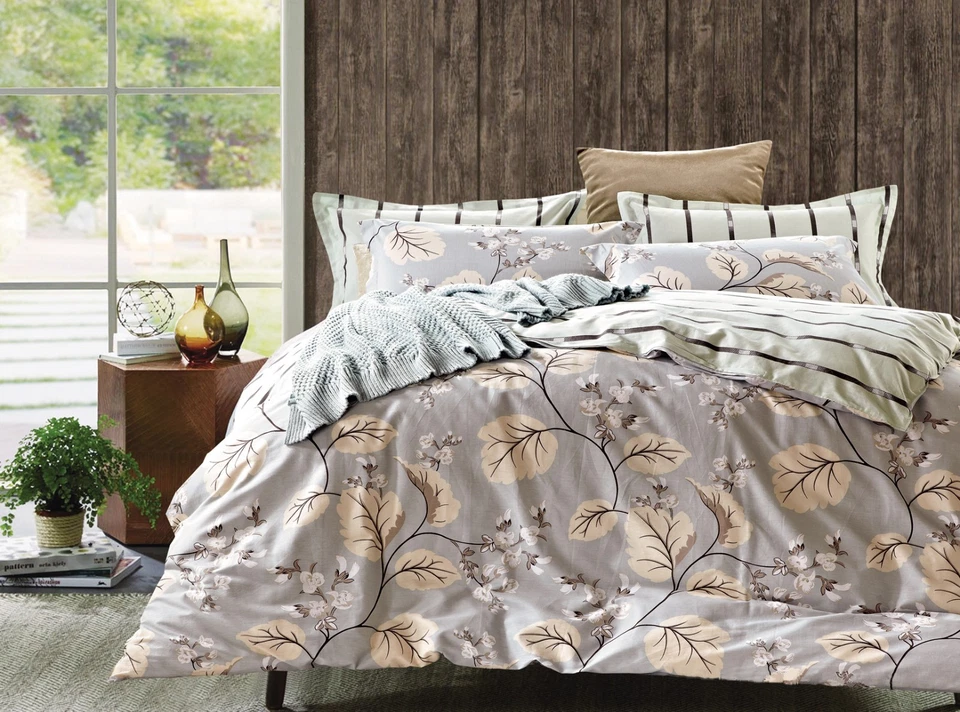 SWANSON BEDDINGS Botanical 3pc 100% Cotton Bedding Set:1 Duvet Cover 2 Pillow Shams Queen/King