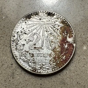 1942 Mo MEXICO Silver 20 Centavos .720 - Picture 1 of 4