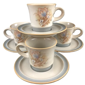 Noritake Autumn Day Cups and Saucers Set of 4 VTG Stoneware Floral 8353 Japan - Picture 1 of 13