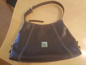 Dooney & Bourke Brown Leather Contrast Stitch Satchel Hobo Shoulder Bag Purse - Picture 1 of 12