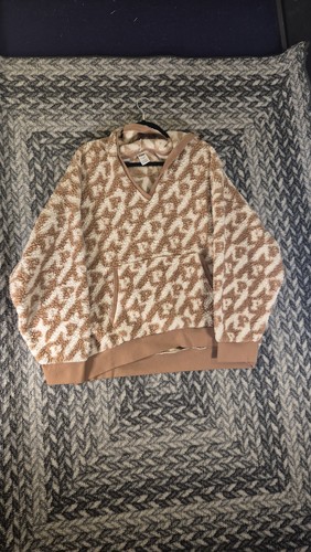 UNDERCOVER ROSA Victoria's Secret pullover donna 2XL marrone bianco sherpa felpa con cappuccio accogliente