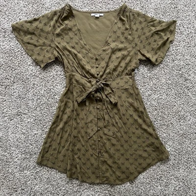 O'Neill Nicolette оливковый зеленый ретро мини-платье бабочка Sz. M кнопка подпоясанный новый с Ярлыками - Изображение 1 из 4