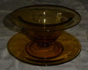 Vintage 1920s Amber Depression Glass Compote Bowl and Serving Dish - Picture 1 of 6
