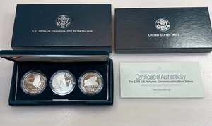 1994 US Veterans 3-Coin Silver Dollars Proof Set in OGP - Picture 1 of 7