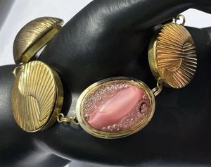 UpCycled Vintage goldfarben und rosa Armband 6,75" einzigartig Unikat - Bild 1 von 9