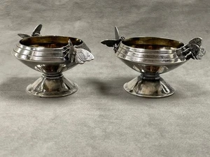 ANTIQUE GORHAM STERLING SILVER MASTER SALT CELLARS PAIR BUTTERFLIES 550 - Picture 1 of 9