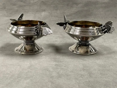 ANTIQUE GORHAM STERLING SILVER MASTER SALT CELLARS PAIR BUTTERFLIES 550 - Изображение 1 из 4