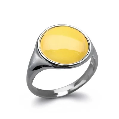 抛光纯银珐琅圆形印章男女通用戒指 – 颜色可选 — 第 1/4 张图片