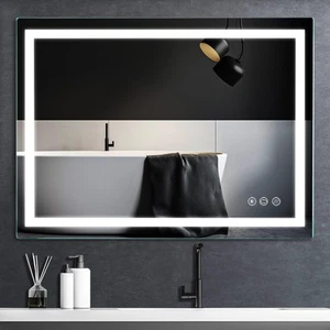 36x28 inch LED Lighted Bathroom Mirror with Anti-Fog, Wall Mounted Vanity Mir... - Picture 1 of 7
