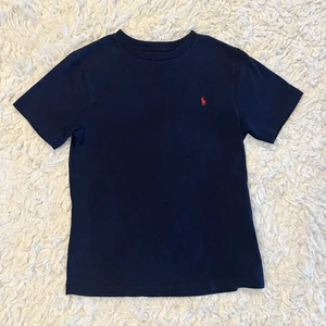 Polo Ralph Lauren Boys Tee Sz Med(10/12) Navy Blue Red Logo Short Sleeve Solid - Picture 1 of 3