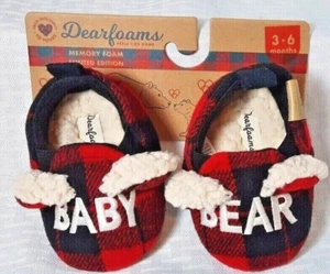 Baby Bear Slippers by Dearfoams -Memory Foam -New 3-6 months Red/Black Checkered - Picture 1 of 7