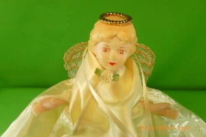 WEIHNACHTEN weiß Satin ENGEL Gold Flügel Figur SPIELUHR Handarbeit "AVE MARIA" - Bild 1 von 9