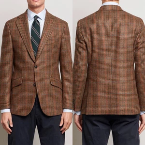 Houndstooth Men's Blazer Notch Lapel Single Breasted Casual Jacket Outfits - Picture 1 of 9