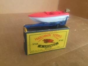VINTAGE MATCHBOX REGULAR WHEELS NO. 48 GOLD MOTOR SPORTS BOAT & TRAILER WITH BOX - Picture 1 of 5