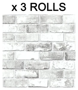 White Brick Effect Wallpaper Slate Wall 3D Weathered Stone Realistic 3 Roll Deal - Picture 1 of 3