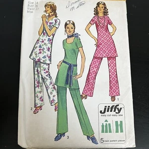 Vintage 1970s Simplicity 9363 Boho Disco Tunic + Pants Sewing Pattern 14 S UNCUT - Picture 1 of 13