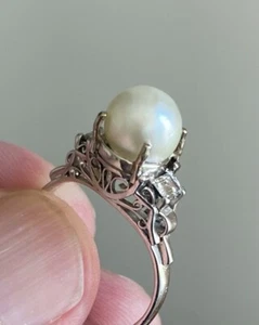 A Superb 3.90ct Natural Pearl & Diamond Platinum Ring GIA Certificate - Picture 1 of 11