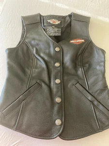 Harley Davidson Leather Vest - XS - Black - Picture 1 of 3