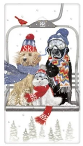 Flour Sack Kitchen Dish Towel Ski Lift Pets Mary Lake - Thompson New - Picture 1 of 1