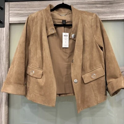 Chaqueta corta de gamuza sintética para mujer Chico's Black Label Mochachino talla 1 nueva con etiquetas Foto 1 de 4