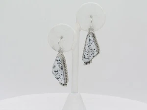 Navajo Handmade Sterling Silver and White Buffalo Dangle Earrings - Picture 1 of 8