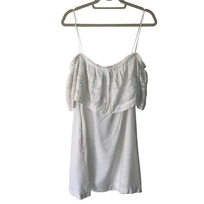 Mini vestido feminino L Space tamanho grande branco fora do ombro babado pescoço Abby novo - Imagem 1 de 4