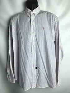 Vintage Ralph Lauren Herren rosa Pony Baumwolle Hemd LS Nadelstreifen Knopfleiste langer Schwanz - Bild 1 von 10