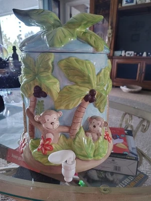 Sea To Shore Monkeys W/ Coconut Palm Trees Drink Dispenser 3 Gallon So Cute !!! Foto 1 de 4