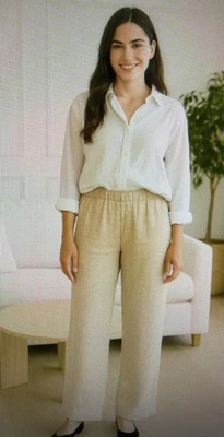 Pantalones Pure J Jill 100 % lino para mujer de altura media tostados acogedores boho relajados nuevos con etiquetas Foto 1 de 4