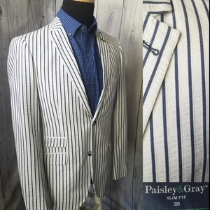 Paisley & grau Herren Seersucker Blazer 38r Sport Mantel Jacke leichte Baumwolle - Bild 1 von 21