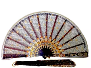 "Antico ventilatore vittoriano intagliato a mano in pizzo Francia fili d'oro bello vecchio 17,4" - Foto 1 di 10