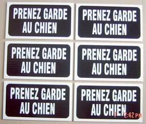 SIX PANCARTES EN PLASTIQUE 4½"x 8¼" PRENEZ GARDE AU CHIEN  - Imagen 1 de 2