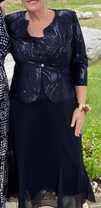 Alex Evenings Talla 16 Lentejuelas Chaqueta y Vestido Midi Azul Marino Madre de la Novia Vestido - Imagen 1 de 7
