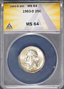 1963-D MS 64 SILVER 25c Washington Quarter ANACS - Picture 1 of 2