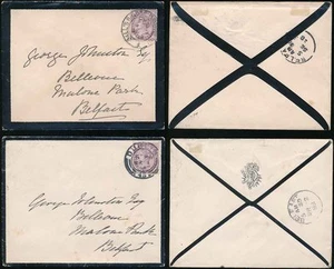 IRELAND 1898 MOURNING ENVELOPES to JOHNSTON BELFAST..MONOGRAM + BALLS BRIDGE PMK - Picture 1 of 1