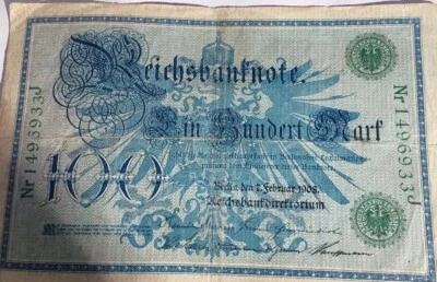 Reichsmark 1908 100 marcos - Alemania azul y blanco con gran águila - correo libre Foto 1 de 4