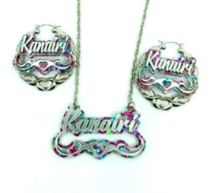 Collana Targa Nome Personalizzati XOXO 2,5" Orecchini Targhetta Personalizzati Set Gioielli - Foto 1 di 12