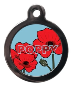 Pet ID tag  POPPY with poppies Personalised tag or Keyring 2 sizes - Picture 1 of 3