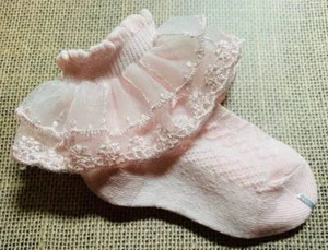 Baby Girls Pink Lace Double Ruffle Socks 3-12 Months - Picture 1 of 1