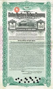 CHILE CHILIAN NORTHERN RAILWAY COMPANY stock/bond certificate - Picture 1 of 1