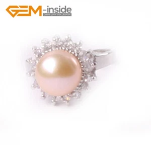 Women's Adjustable Ring Freshwater Pearl Rhinestone Crystal Fashion Jewelry - Picture 1 of 9