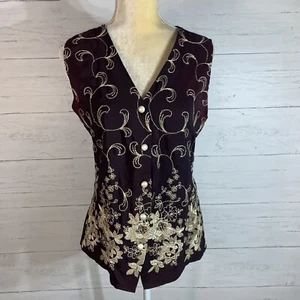 Vintage 90er Y2K schwarze Weste bestickt Blumenmuster Größe M - Bild 1 von 11