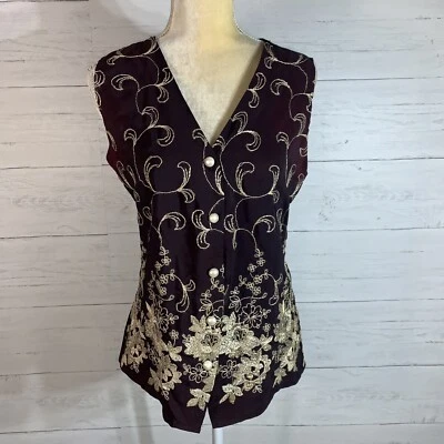 Chaleco Vintage Años 90 Y2K Negro Bordado Diseño Floral Talla Mediana Foto 1 de 4