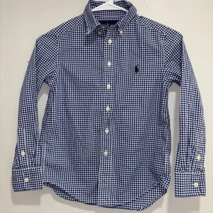 Ralph Lauren Youth Size Small / 8 Blue Plaid Long Sleeve Button Up Cotton Shirt - Picture 1 of 24
