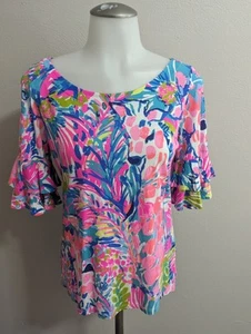 Lilly Pulitzer Women's Lula Ruffle Sleeve Top Gumbo Limbo Size XS - Picture 1 of 7